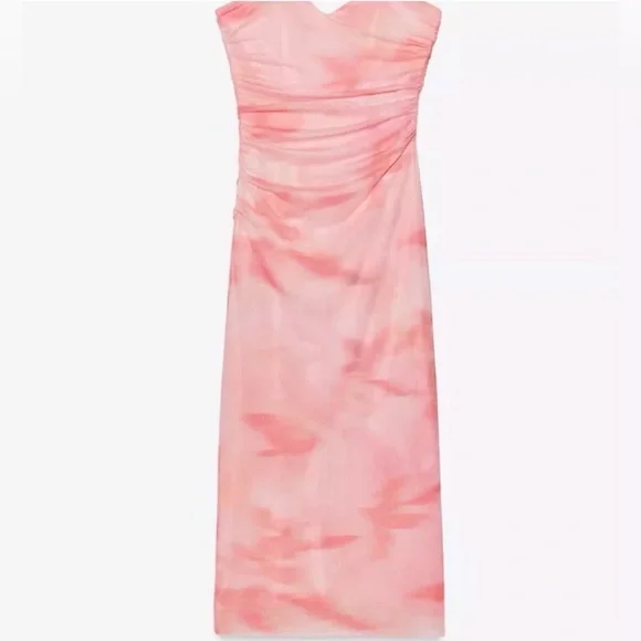Zara Strapless Pink and White Dress - Picture 5 of 9